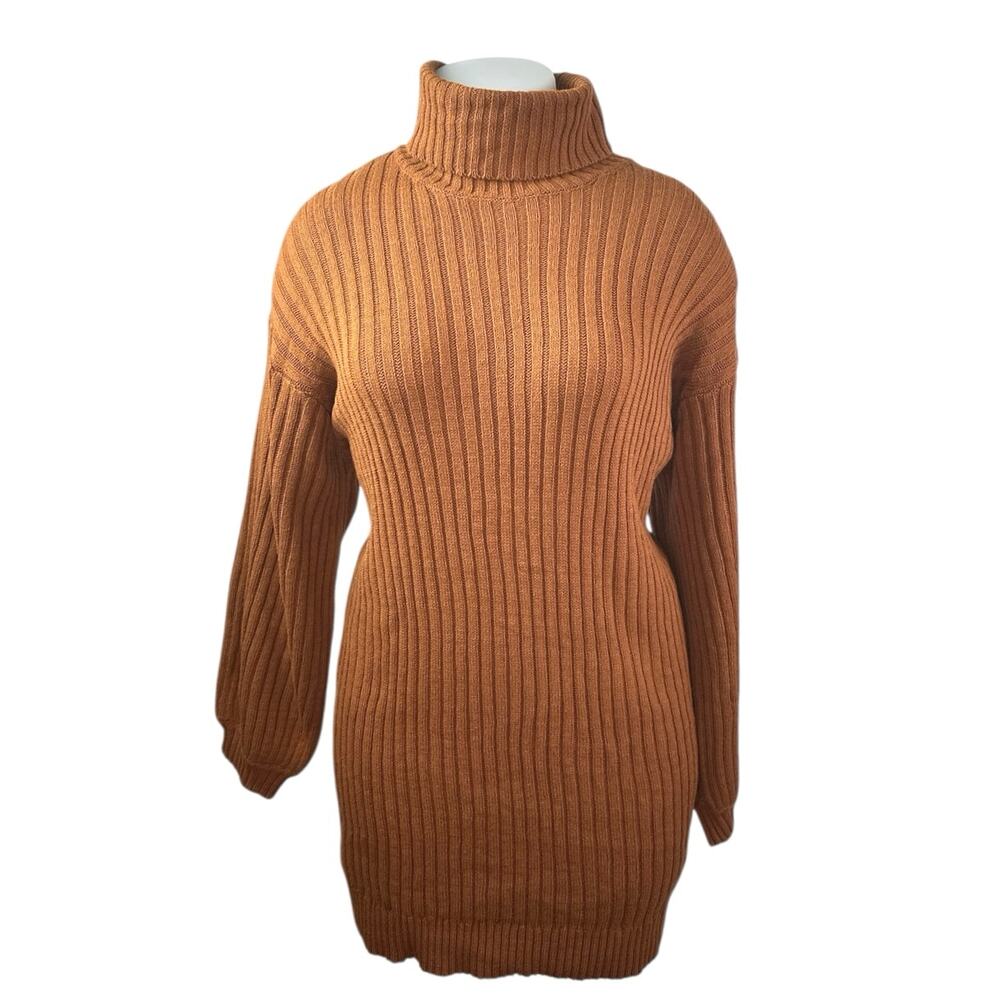 NEW Fashion Nova Brown Cable Knit Long Sleeve Turtleneck Mini Sweater Dress XL